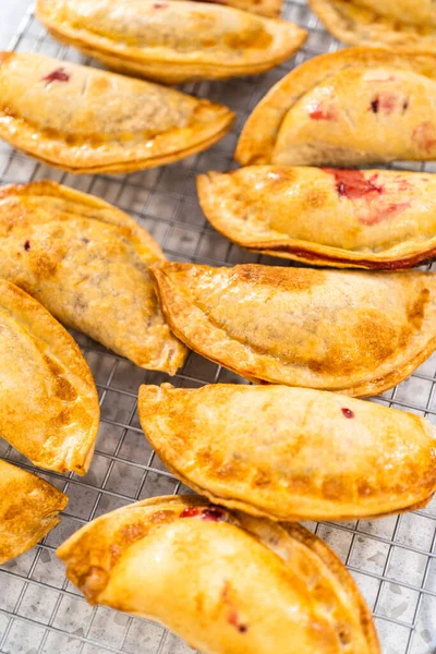 Freshly Baked Sweet Cherry Empanadas Air Fryer Kitchen Counter — Stock Photo, Image