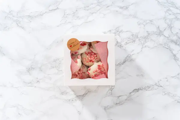 Flat Lay Packing Freshly Baked Peppermint White Chocolate Cookies White — Stock Photo, Image