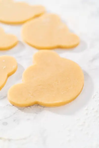 Rolling Cookie Dough Cutting Out Panda Shaped Shortbread Cookies — Stock Photo, Image
