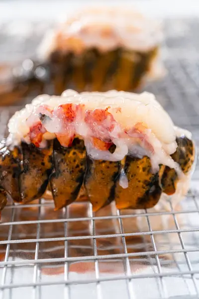 Raw Lobster Tails Baking Sheet Kitchen Foil Ready Baked Oven — Stock Photo, Image