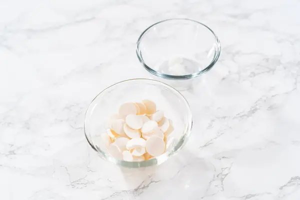Measured Ingredients Glass Mixing Bowls Make White Chocolate Stars American — Zdjęcie stockowe