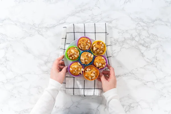 Flat Lay Freshly Baked Lemon Poppy Seed Muffins Garnished Almond — Stock Photo, Image