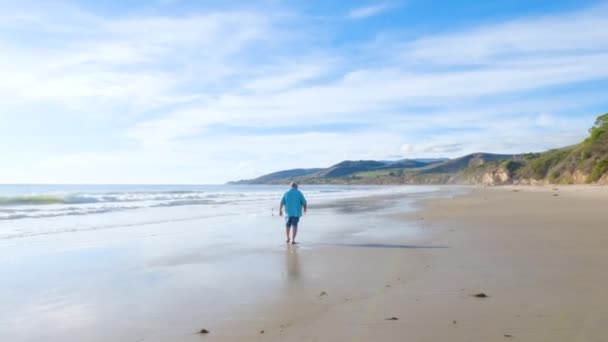 在加利福尼亚 一个父亲和一个女儿共享一个宁静的冬天 漫步在El Capitan州海滩荒芜的沙滩上 — 图库视频影像