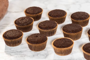 Taze pişmiş çikolatalı kekler, zengin ve kadife çikolatalı dondurmanın cömert bir kaplamasını beklerken enfes bir dönüşüm için hazırlanıyorlar..