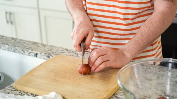 Contemporary Ambiance Modern Kitchen Young Man Engages Dinner Preparations His — Stock Photo, Image