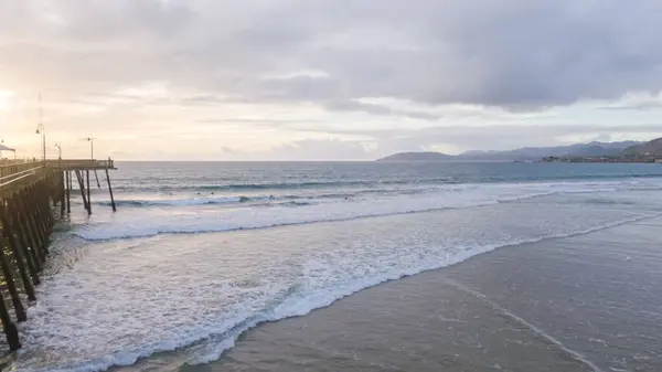 Sun Sets Pismo Beach Transforms Enchanting Winter Wonderland Empty Expansive — Stock Photo, Image