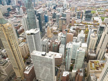 Chicago, Illinois, ABD-Kasım 7, 2023 - Chicago şehir merkezinin nefes kesici kış manzarası 360 Gözlem Güvertesinden görüldüğü gibi.