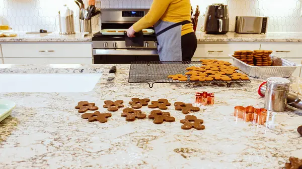 Baking Perfection Delightful Gingerbread Cookies Now Cooling Gracefully Wire Rack — Stock Photo, Image