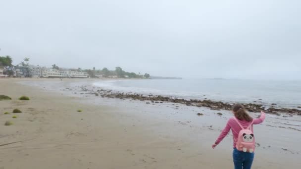 Caminando Largo Orilla Miramar Beach California Cielo Nublado Del Invierno — Vídeo de stock