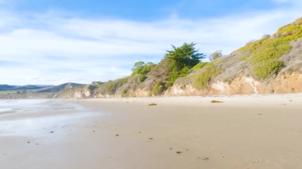 Kaliforniai Capitan State Beach Kiterjedt Homokja Üres Nyugodt Tél Folyamán — Stock videók