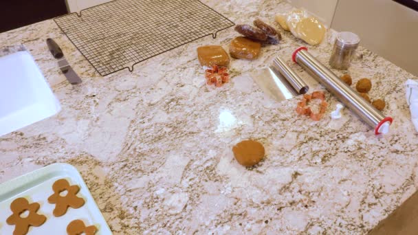 Uma Cozinha Branca Contemporânea Massa Biscoito Gengibre Habilmente Enrolada Preparando — Vídeo de Stock