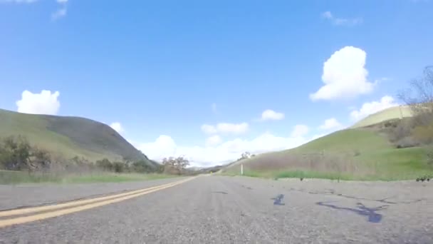 Vehicle Cruising Cuyama Highway Bright Sun Surrounding Landscape Illuminated Radiant — Stock Video