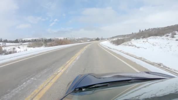 Navigating Frontage Road Post Winter Storm Offers Serene Drive Surrounding — Stock Video
