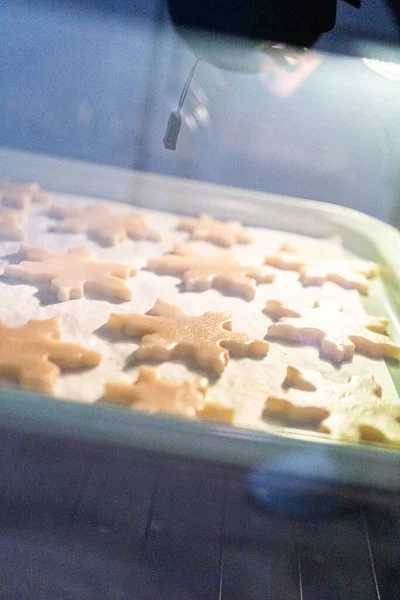 Kellemes Folyamat Sütés Hópihe Alakú Cukor Cookie Gázsütőben Ami Egy — Stock Fotó