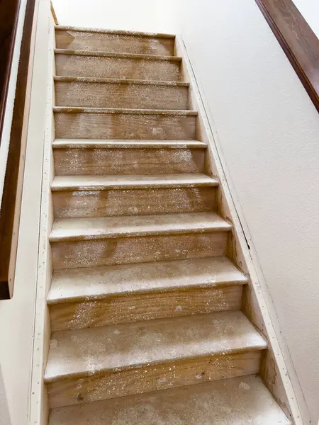 Captured Midst Home Remodeling Project Staircase Prepared New Flooring Symbolizing — Stock Photo, Image