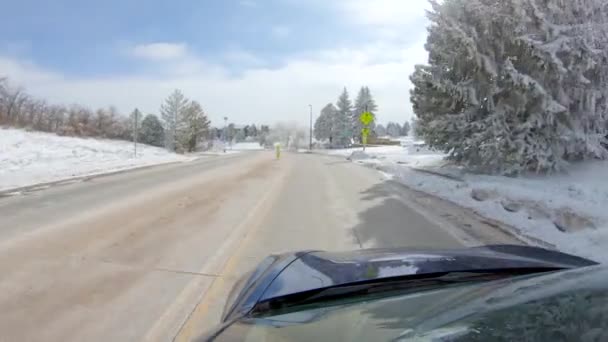 Traversing Freshly Cleared Suburban Road Winter Storm One Experiences Serene — Stock Video