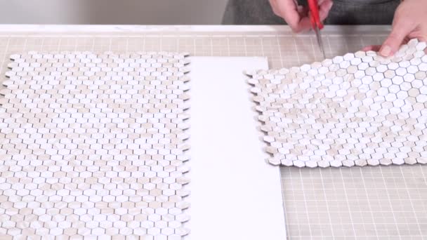 Procesu Montáže Peelingu Přilepení Mozaiky Dlaždice Pěnové Desky Ideální Pro — Stock video