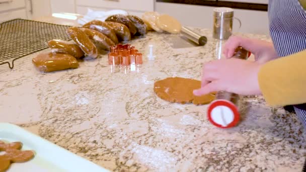 Een Eigentijdse Witte Keuken Wordt Peperkoek Koekjesdeeg Vakkundig Uitgerold Waarmee — Stockvideo