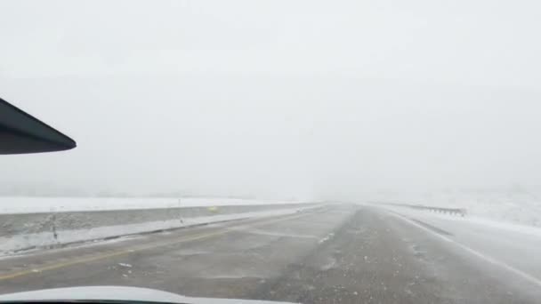 Pov Elektrofahrzeug Wird Während Eines Wintersturms Westen Colorados Auf Der — Stockvideo