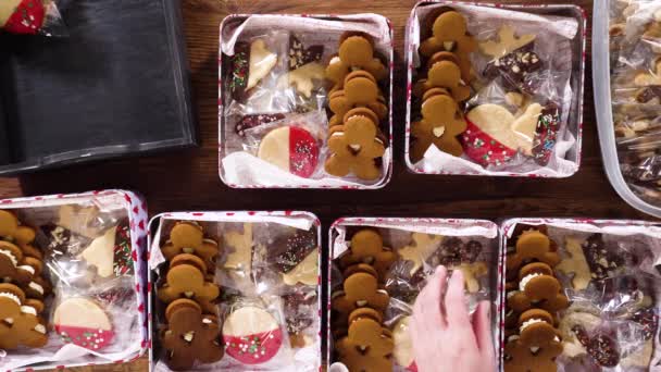 Плоский Лежал Любовью Домашние Пряники Сахарное Печенье Полуокунутые Богатый Шоколад — стоковое видео