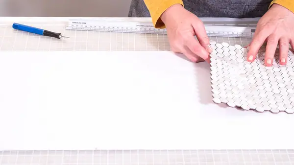Process Mounting Peel Stick Mosaic Tiles Foam Board Perfect Enhancing Stock Image