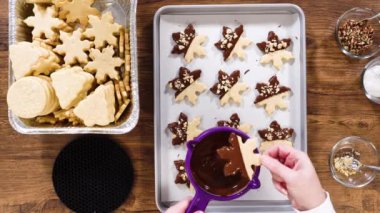 Düz yatıyordu. Yıldız şeklinde kurabiyeler hazırlıyorum, çikolataya yarı daldırılmış, bayram için naneli çikolata parçacıkları ile aksanlı..