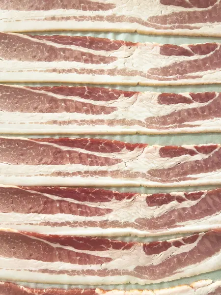 Neatly Arranged Raw Bacon Strips Baking Tray Prepared Cooking Capturing Royalty Free Stock Images