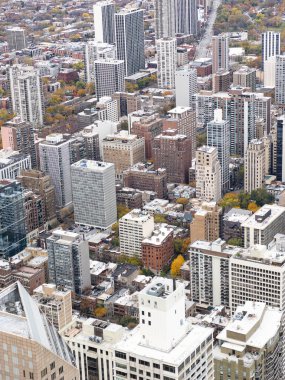 Chicago, Illinois, ABD-Kasım 7, 2023 - Chicago şehir merkezinin nefes kesici kış manzarası 360 Gözlem Güvertesinden görüldüğü gibi.