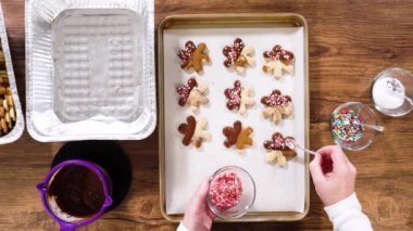 Düz yatıyordu. Yıldız şeklinde kurabiyeler hazırlıyorum, çikolataya yarı daldırılmış, bayram için naneli çikolata parçacıkları ile aksanlı..