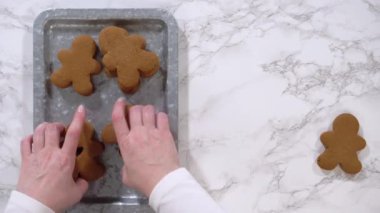 Düz yatıyordu. Zencefilli kurabiyeler, kalp şeklinde kesilmiş zencefilli bir adam, mermer bir tezgahın karşısında kırsal metal bir tepside dinleniyor..