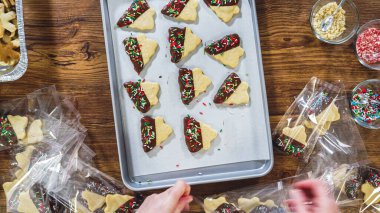 Düz yatıyordu. Dikkatlice paketlenmiş Noel kurabiyeleri, çikolataya batırılmış, ezilmiş fındık serpiştirilmiş, ve şeffaf selofan ambalajla sunulmuş..