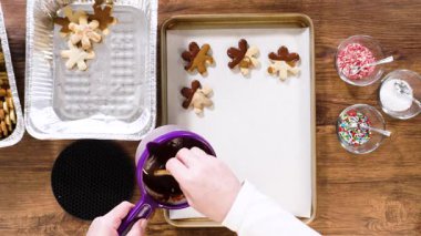 Düz yatıyordu. Yıldız şeklinde kurabiyeler hazırlıyorum, çikolataya yarı daldırılmış, bayram için naneli çikolata parçacıkları ile aksanlı..