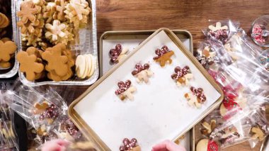 Düz yatıyordu. Dikkatlice paketlenmiş Noel kurabiyeleri, çikolataya batırılmış ve şeffaf selofan ambalajla sunulmuş, bayram hediyesi olarak mükemmel..