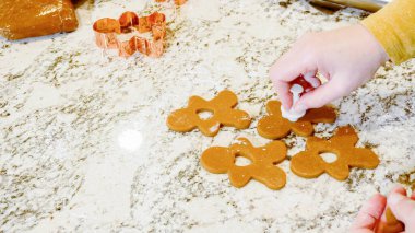 Çeşitli şenlikli kurabiye kesicilerle mermer tezgahtaki rulo hamurdan sevimli zencefilli kurabiyeler kesip modern mutfağa bayram neşesi getiriyorduk..