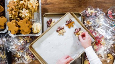 Düz yatıyordu. Dikkatlice paketlenmiş Noel kurabiyeleri, çikolataya batırılmış, ezilmiş fındık serpiştirilmiş, ve şeffaf selofan ambalajla sunulmuş..