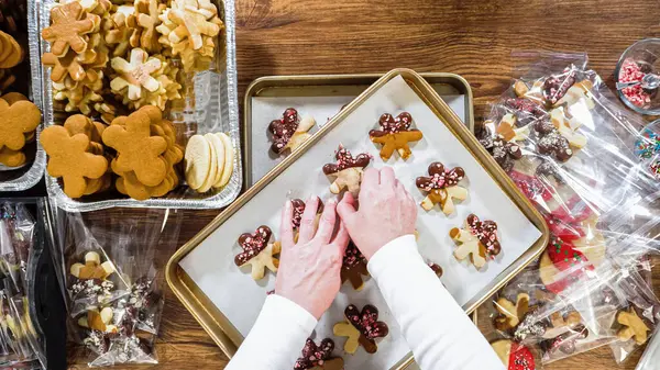 Düz yatıyordu. Dikkatlice paketlenmiş Noel kurabiyeleri, çikolataya batırılmış, ezilmiş fındık serpiştirilmiş, ve şeffaf selofan ambalajla sunulmuş..