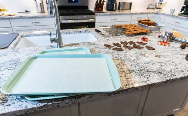 Zencefilli kurabiyeler, mükemmel soğutulmuş ve parşömen kağıdıyla kaplı bir kabın üzerine yerleştirilmiş, fırında pişirmek için sıralarını bekliyorlar..