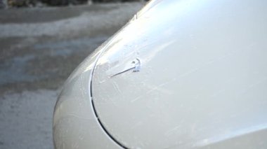 Denver, Colorado, ABD-1 Eylül 2023-Tesla Model 3, sonbahar yeşilliklerinin arka planına karşı bir konut yolunda titizlikle yıkanır..