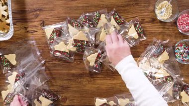 Düz yatıyordu. Dikkatlice paketlenmiş Noel kurabiyeleri, çikolataya batırılmış ve şeffaf selofan ambalajla sunulmuş, bayram hediyesi olarak mükemmel..