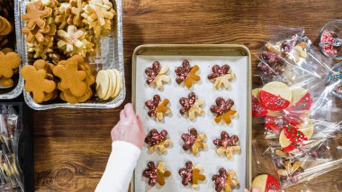 Düz yatıyordu. Dikkatlice paketlenmiş Noel kurabiyeleri, çikolataya batırılmış, ezilmiş fındık serpiştirilmiş, ve şeffaf selofan ambalajla sunulmuş..