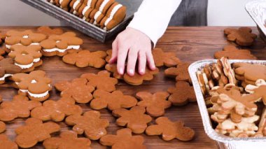 Zencefilli kurabiye sandviçi ve yumurta likörlü tereyağı. Noel hediyesi olarak sade bir ahşap masada sunuluyor..