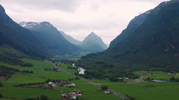 Norveç Fiyordu Stryn Norveç Loen — Stok video