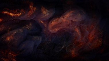 Parıldayan sıvı hareketi. Erimiş altın. Işıltılı sarı sıvı boya akışı.