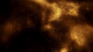 Altın tozu parçacıkları havada yavaş çekimde uçar ve yavaşça kalır. Toz Parçacıkları Arkaplan Bokeh Işıkları Siyah Arkaplan 4k Görüntülü Kar Parçacıkları Arkaplanı.