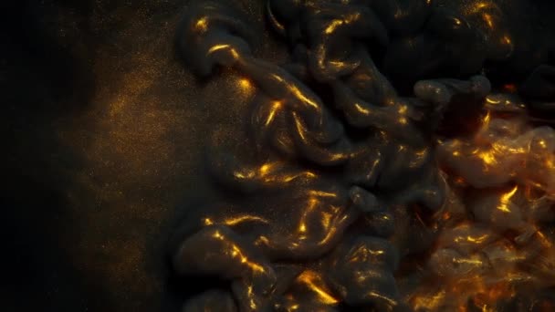 Mixing Gold Acrylic Ink Black Background Abstract Art Background — Video Stock