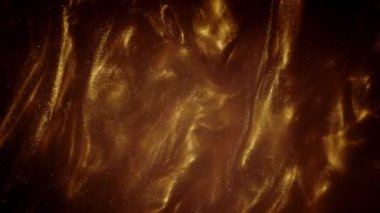 Parıldayan sıvı hareketi. Erimiş altın. Işıltılı sarı sıvı boya akışı.