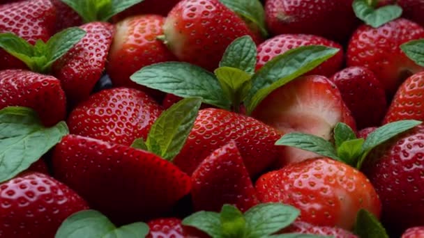 用薄荷糖切碎的草莓 准备好吃奶油 — 图库视频影像