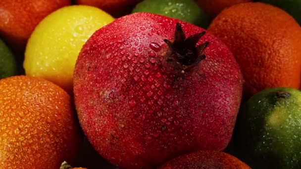 Comida Alimentação Saudável Conceito Vegetariano Close Frutas Cítricas Mesa Pedra — Vídeo de Stock