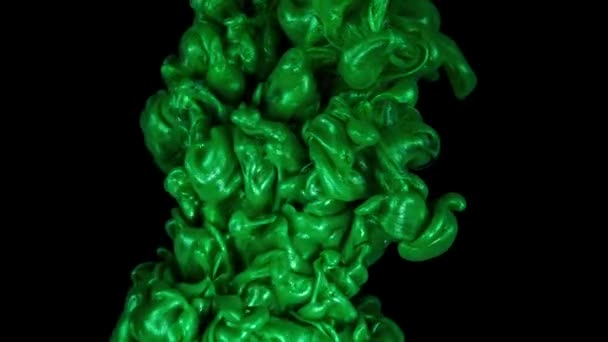 Πολύχρωμο Πράσινο Μελάνι Σταγόνες Από Πάνω Ανάμειξη Στο Νερό Στροβιλίζονται — Αρχείο Βίντεο