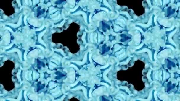 Абстрактный Оригинальный Цветной Пейдоскоп Синих Белых Тонах Черном Фоне Абстрактный — стоковое видео